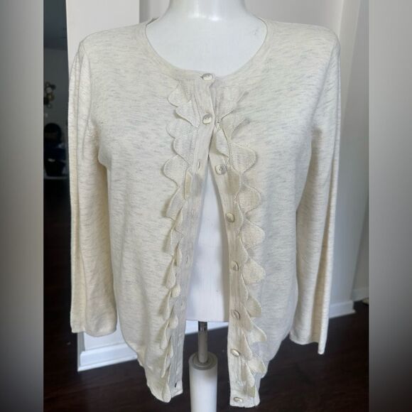 Anthropologie Sweaters - Anthropologie Sparrow Ivory Scalloped Layered Cashmere Cardigan Sweater L